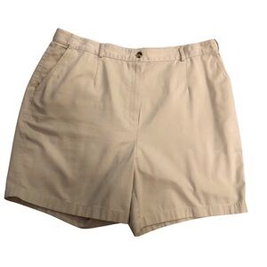 LL Bean Original Fit Women’s Sz 20R Beige Khaki Shorts Flat Front Darts Pockets